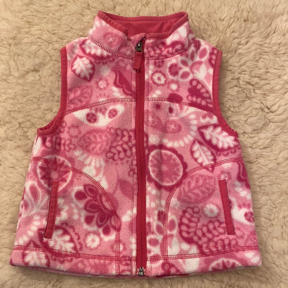 LL Bean Fleece Vest 3T, pink floral 🌸